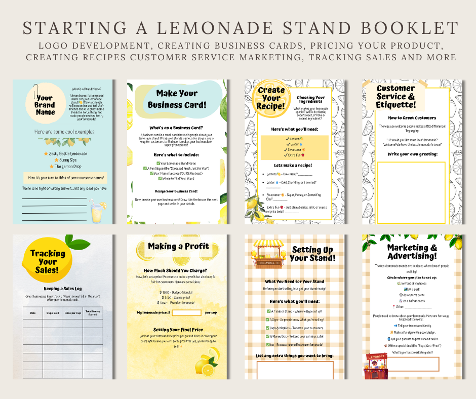 Lemonade Stand Play Kit  I Printable kids Pretend Play - DIGITAL DOWNLOAD