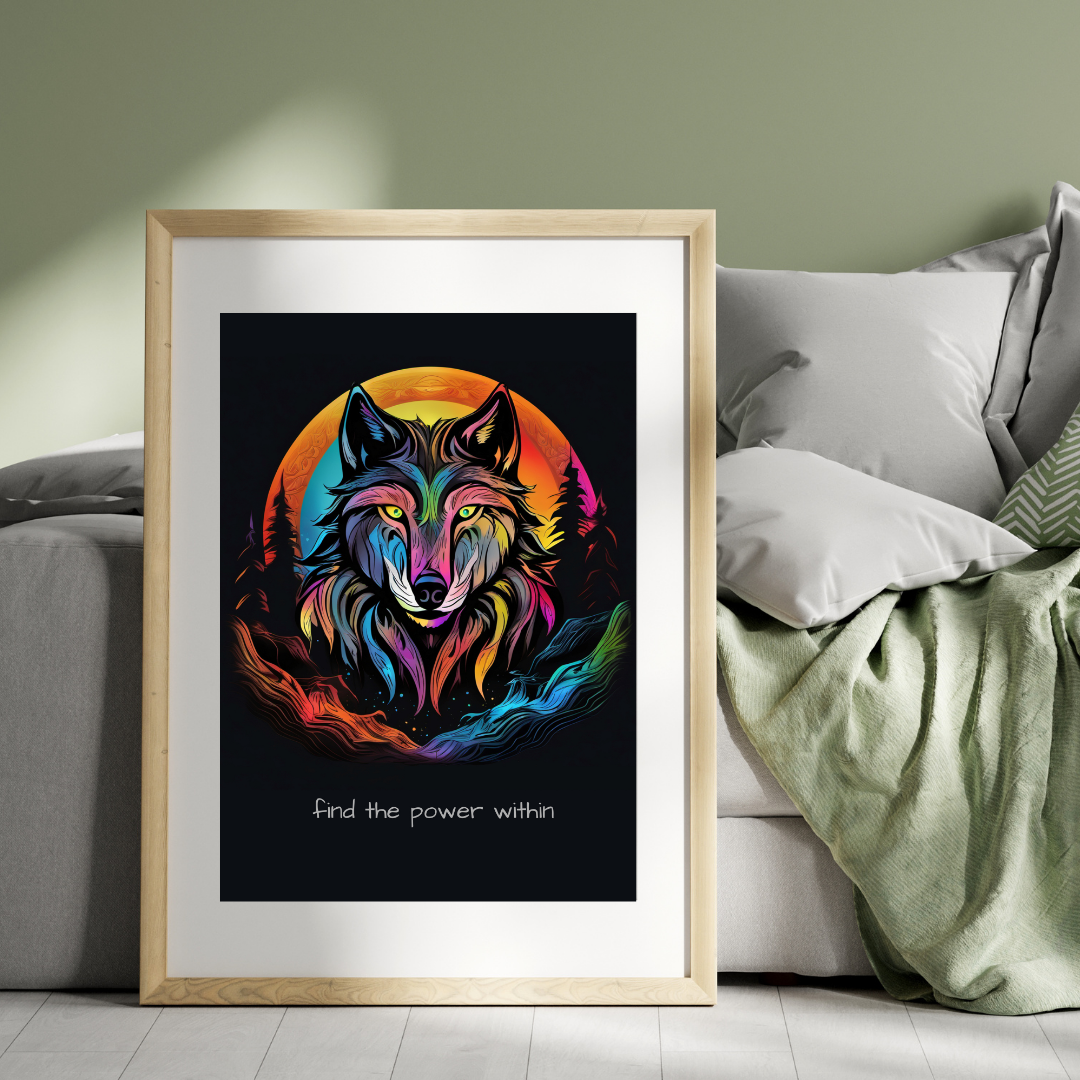 Neon Color Wolf digital poster