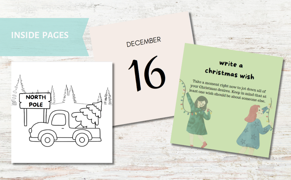 Christmas Advent Calendar Coloring Book with activity ideas