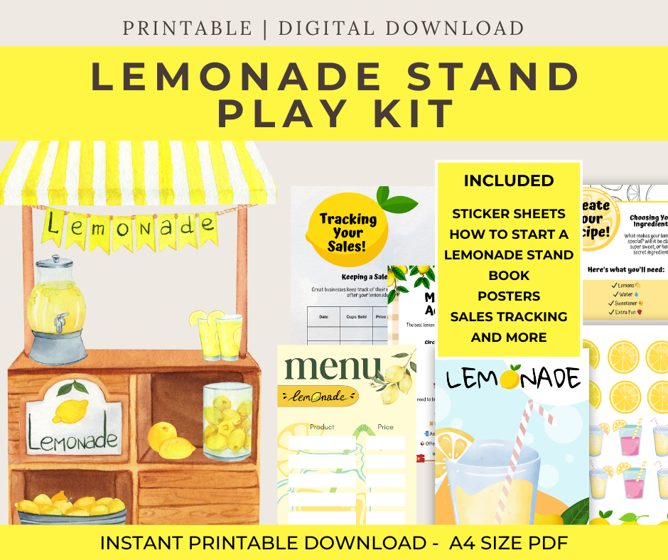 Lemonade Stand Play Kit  I Printable kids Pretend Play - DIGITAL DOWNLOAD