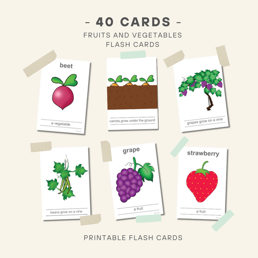 Fruits and Vegetables Flash Cards, DIGITAL DOWNLOAD