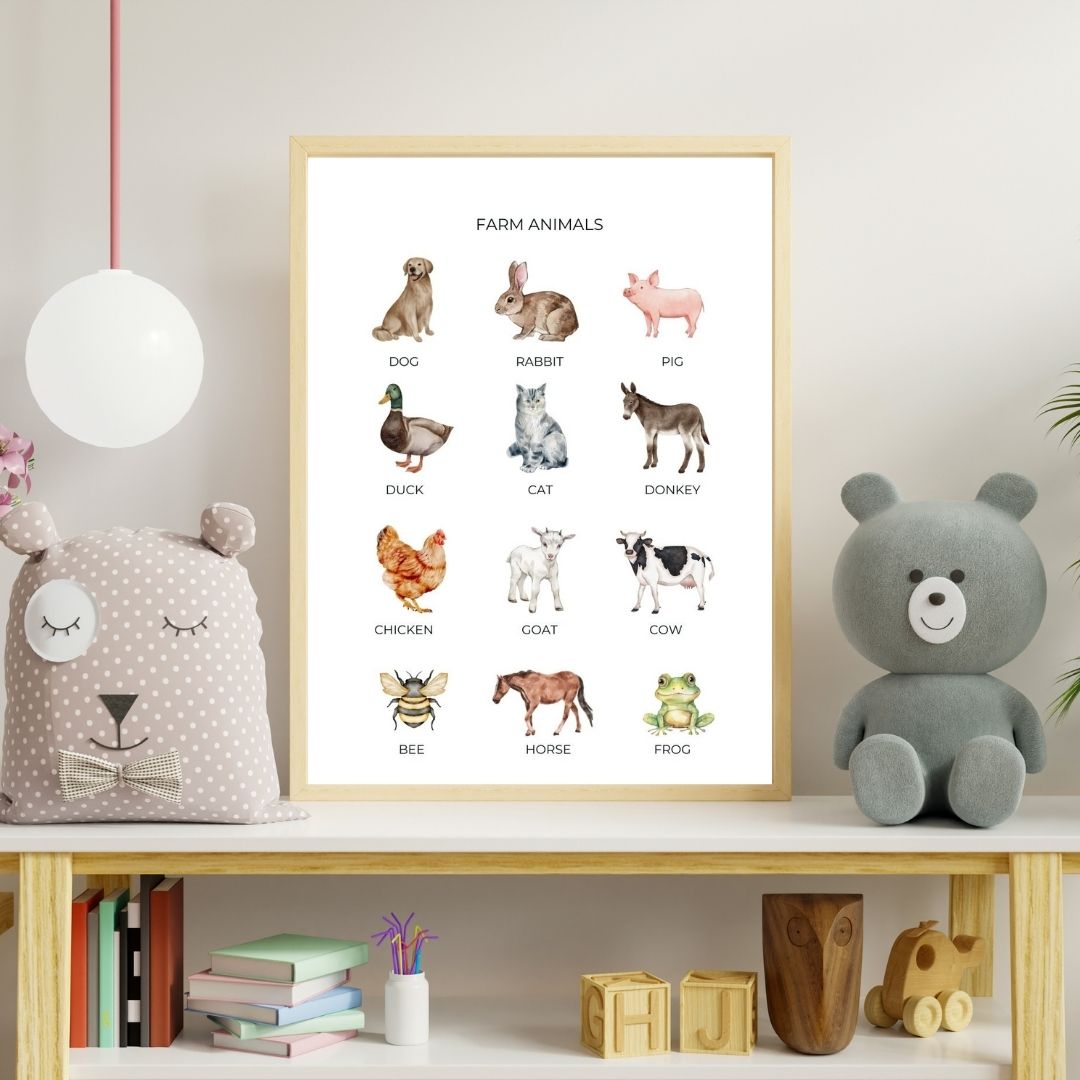 Farm Animals Poster, Digital Download
