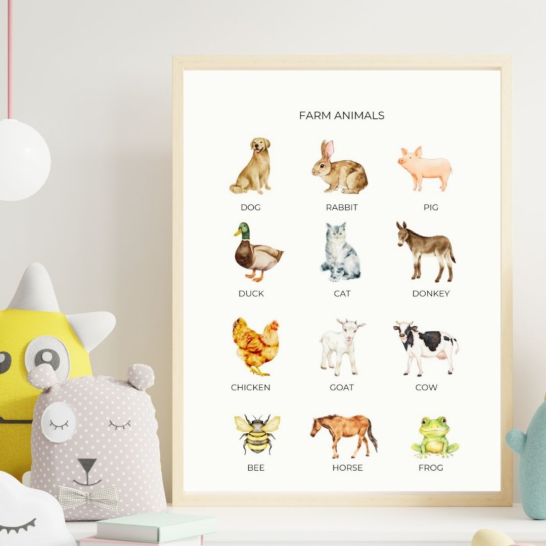 Farm Animals Poster, Digital Download