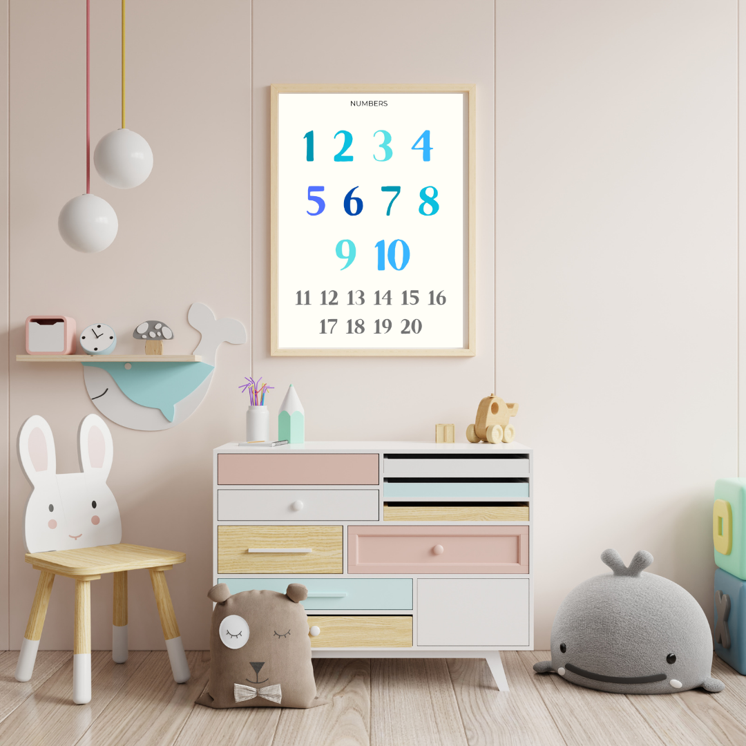 Blue Green Number Poster - PRINTED